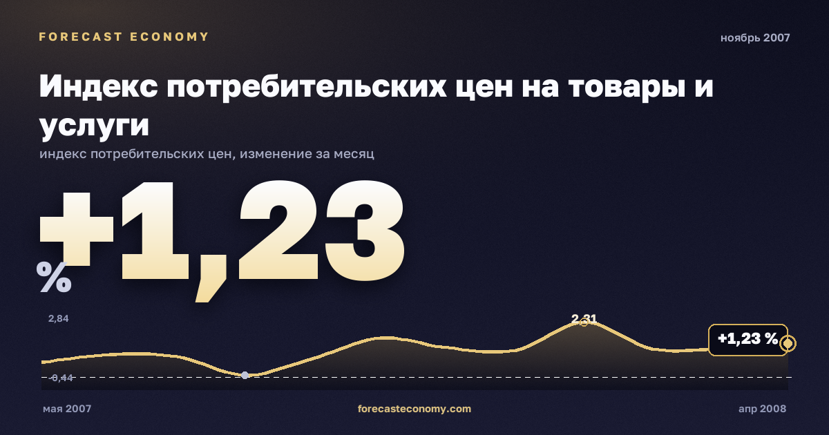Индекс потребительских цен на товары и услуги за ноябрь 2007 года — график со значением за месяц, источник Росстат