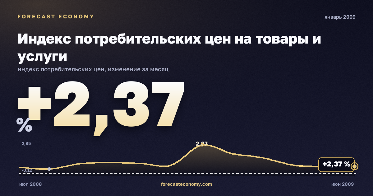 Индекс потребительских цен на товары и услуги за январь 2009 года — график со значением за месяц, источник Росстат