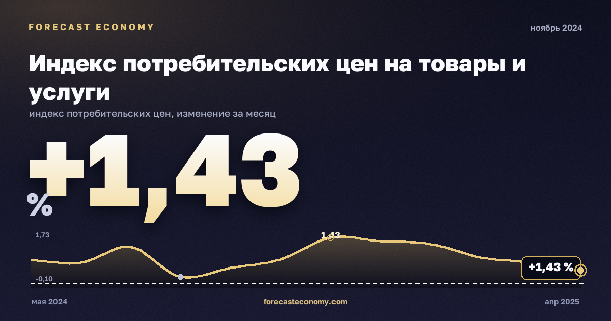 Индекс потребительских цен на товары и услуги за ноябрь 2024 года — график со значением за месяц, источник Росстат