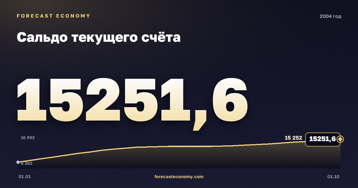 Сальдо текущего счёта в 2004 году — график, итог за год (сумма) 48 892,92 млн $, источник Банк России