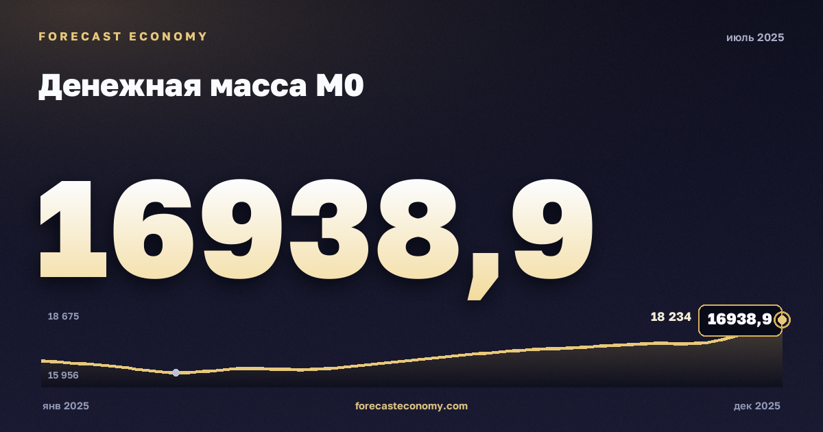 Денежная масса М0 за июль 2025 года — график со значением за месяц, источник Банк России