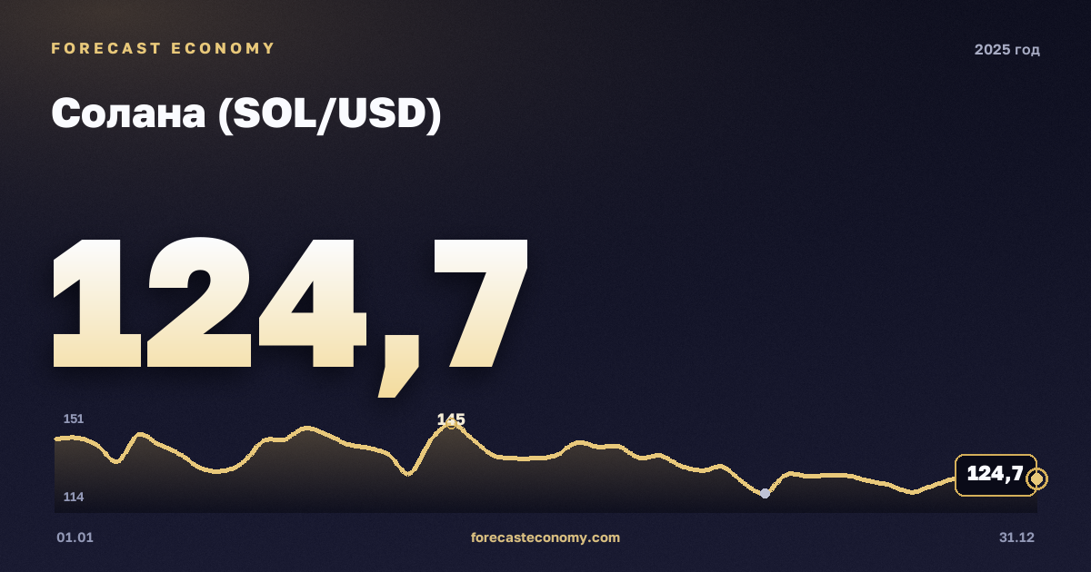 Солана (SOL/USD) в 2025 году — график, среднее за год 169,86 USD, источник Binance