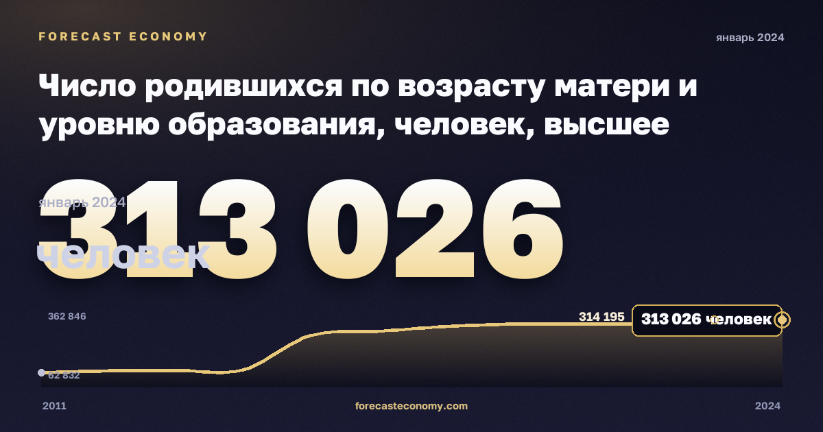 Число родившихся по возрасту матери и уровню образования, человек, высшее образование в Турции: график динамики 2011–2024, последнее значение 313 026 человек, источник Евростат